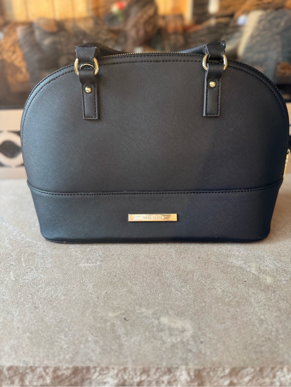 Anne Klein Black Dome Satchel with Gold Accents